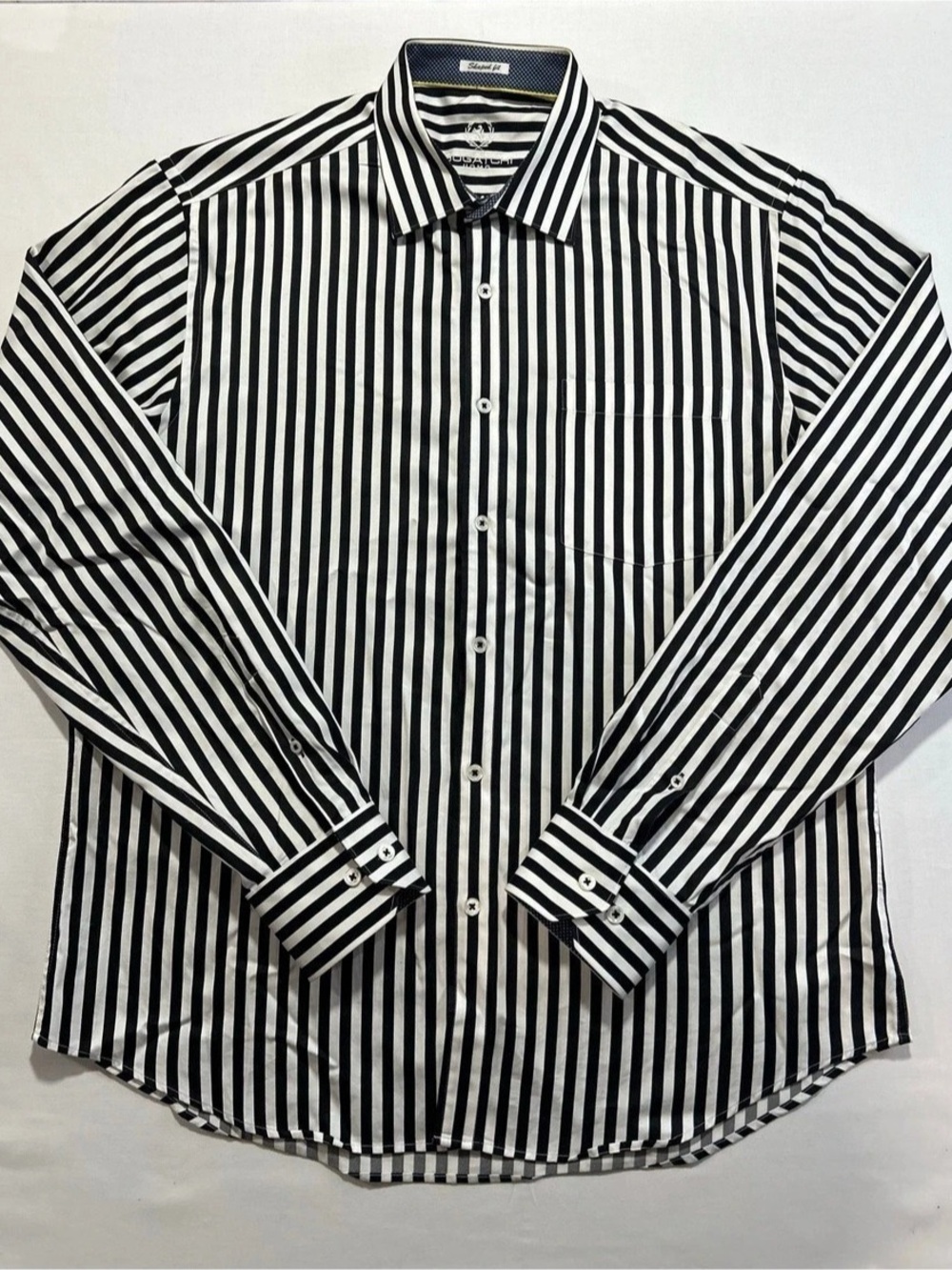 Bugatchi Uomo Men's Striped Button Down in Black & White size L
